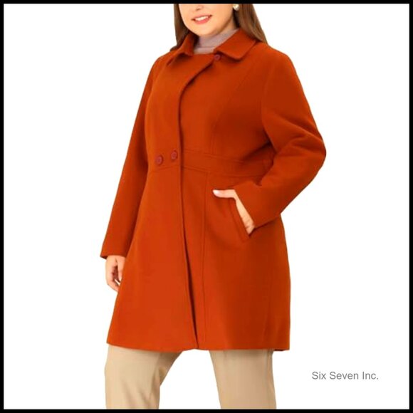 Polyester Pea Coat with Notched Lapel Single Breasted Long Trench - Picture 2 of 6